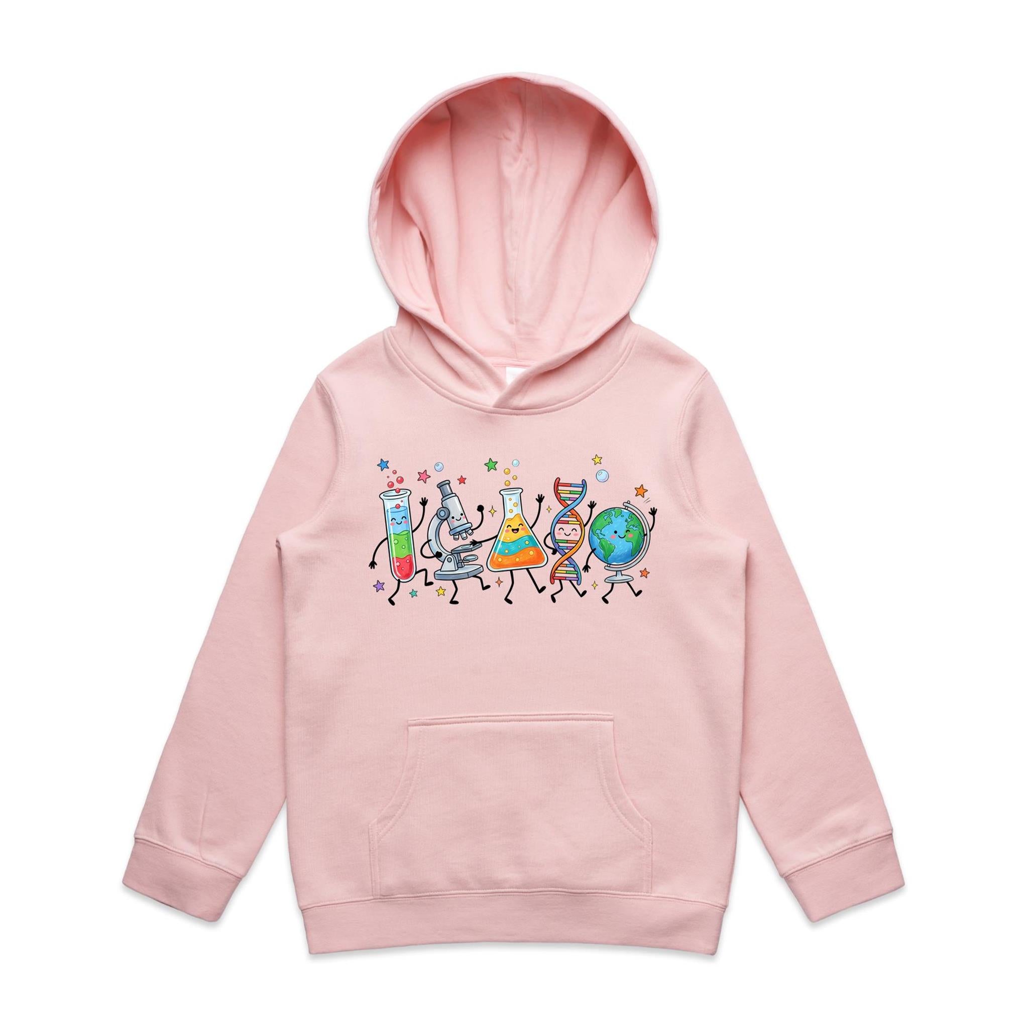 Science Characters Kids AS Colour Hoodie Pink Kids Hoodie Printed In Australia Science