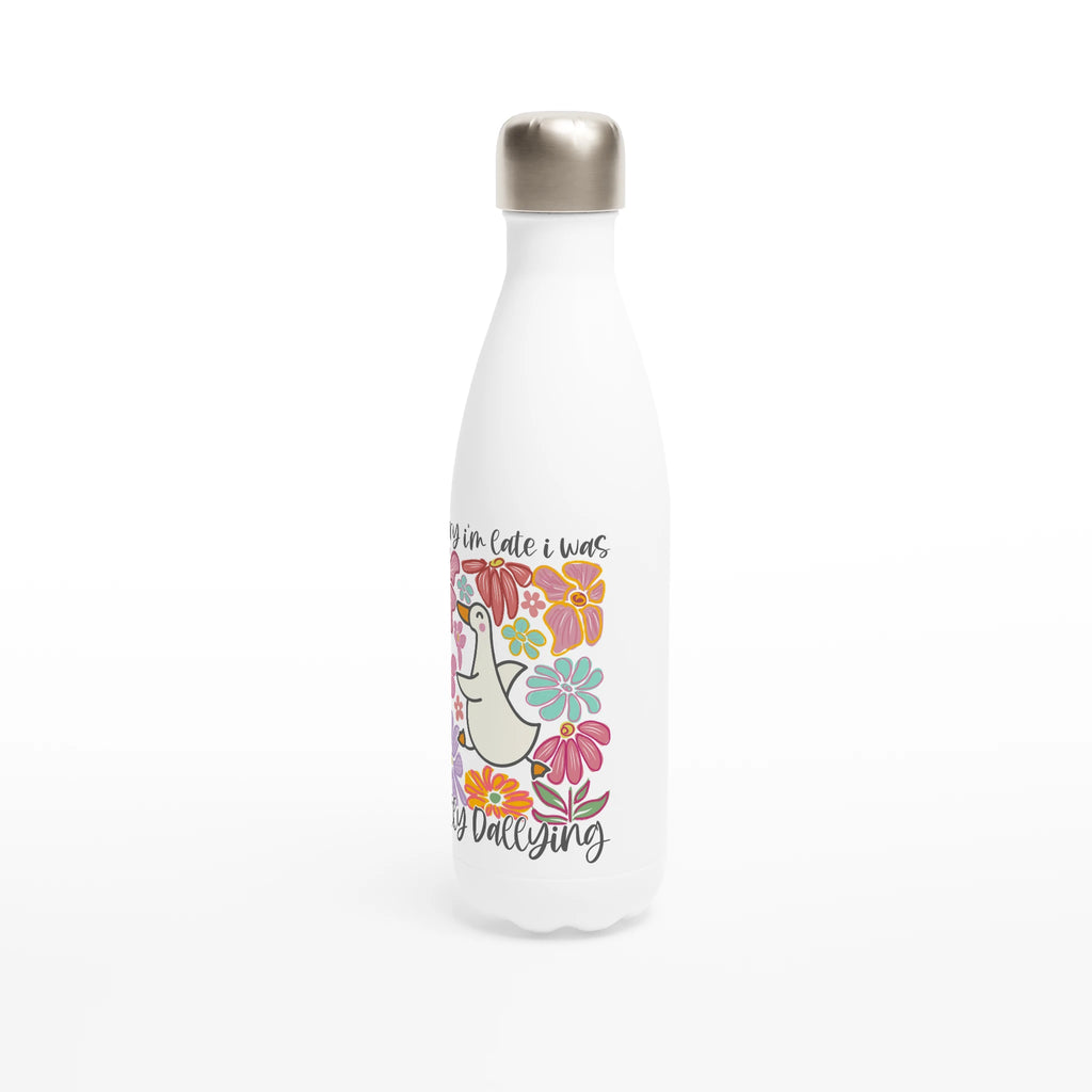 Sorry I'm Late, I Was Dilly Dallying - White 17oz Stainless Steel Water Bottle White Water Bottle animal Globally Fulfilled