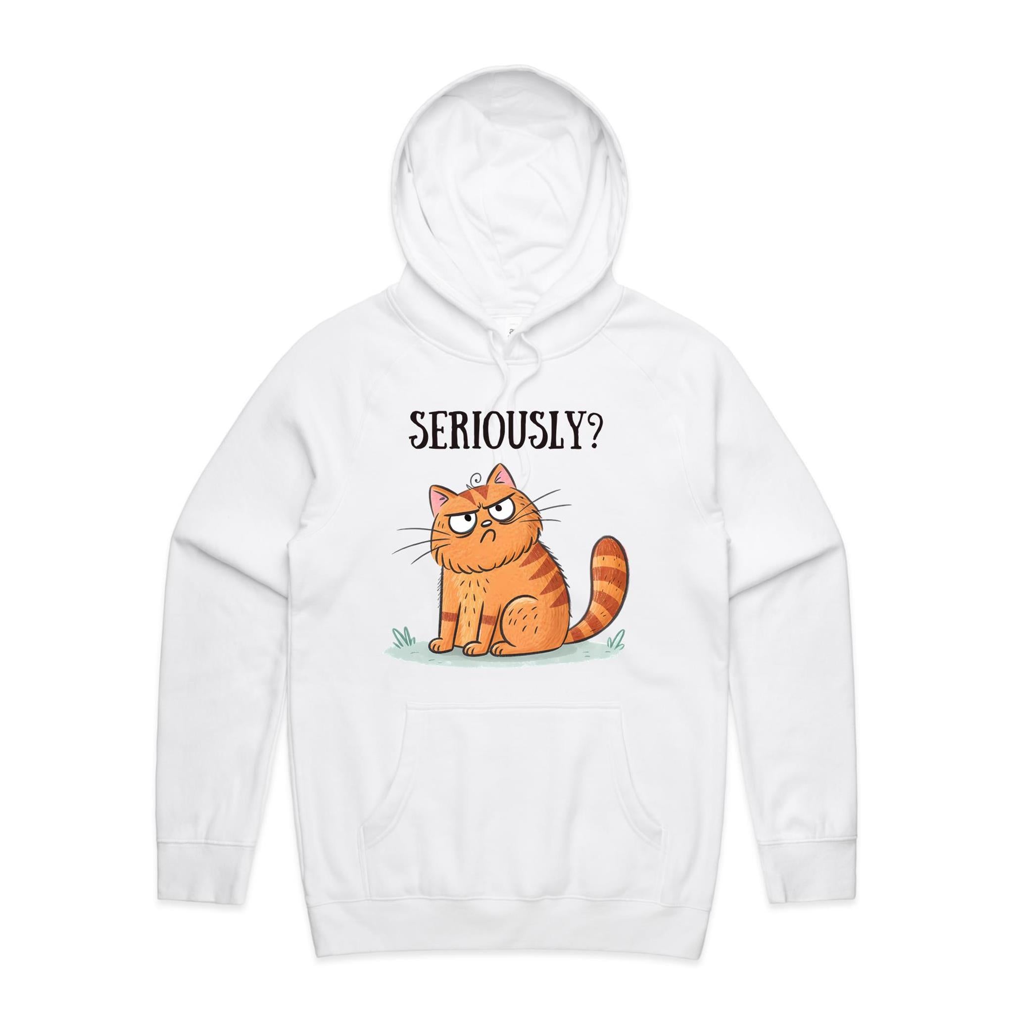 Cat, Seriously? - Mens Hoodie White Mens Hoodie animal Printed In Australia