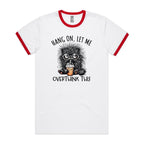 Frazzled Cat, Hang On Let Me Overthink This Men's AS Colour Ringer Tee White Red Ringer T-Shirt animal Printed In Australia