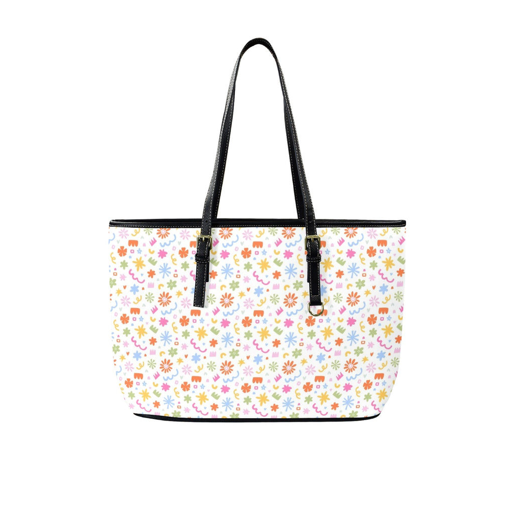 Abstract Colourful Shapes PU Leather Tote Bag Large One Size Leather Tote Bag-Large Printed Offshore
