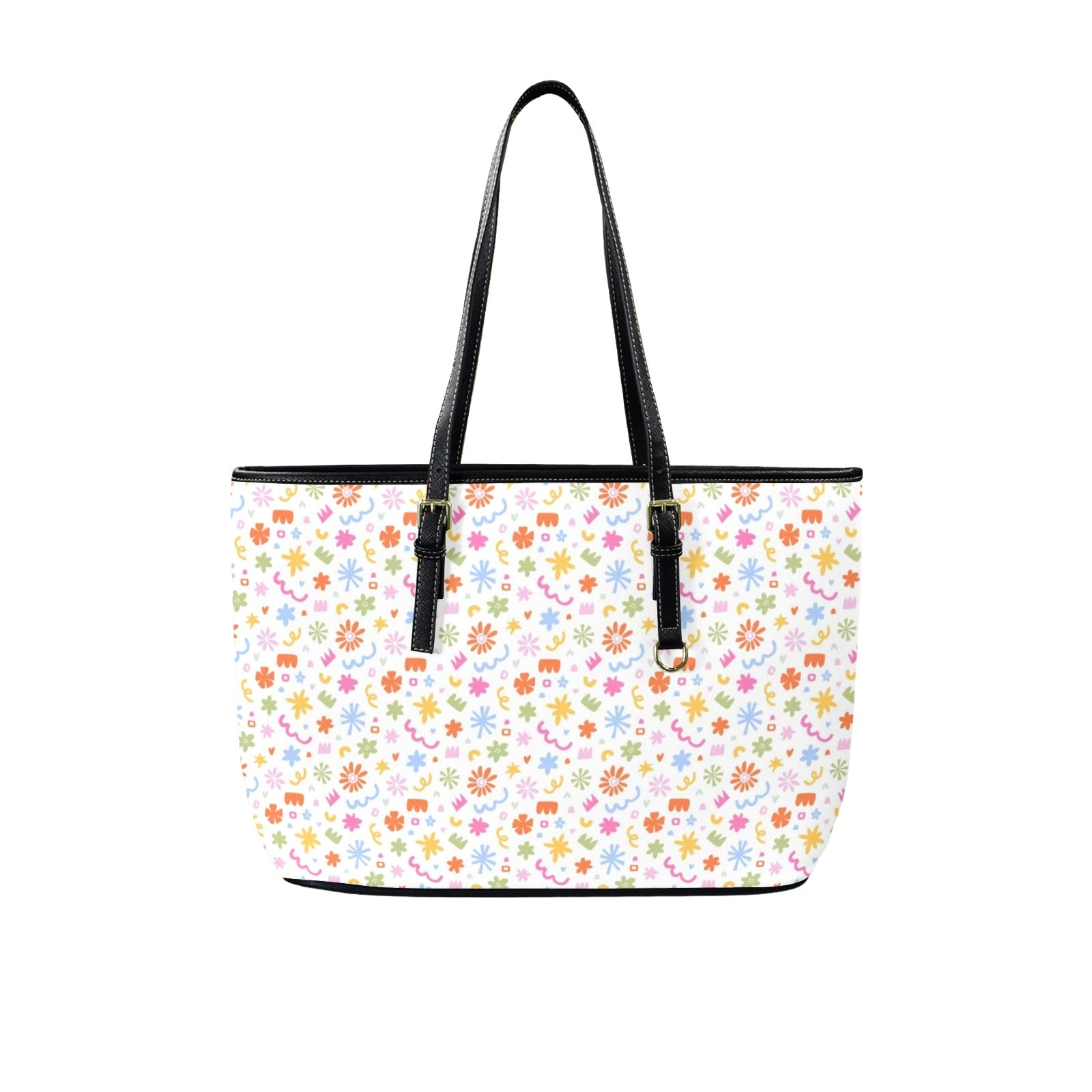 Abstract Colourful Shapes - PU Leather Tote Bag - Large