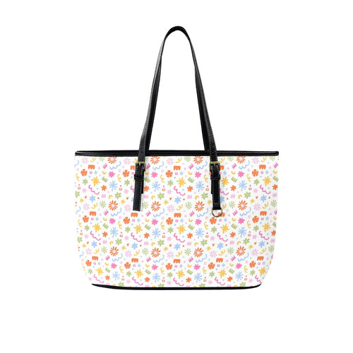 Abstract Colourful Shapes PU Leather Tote Bag Large One Size Leather Tote Bag-Large Printed Offshore