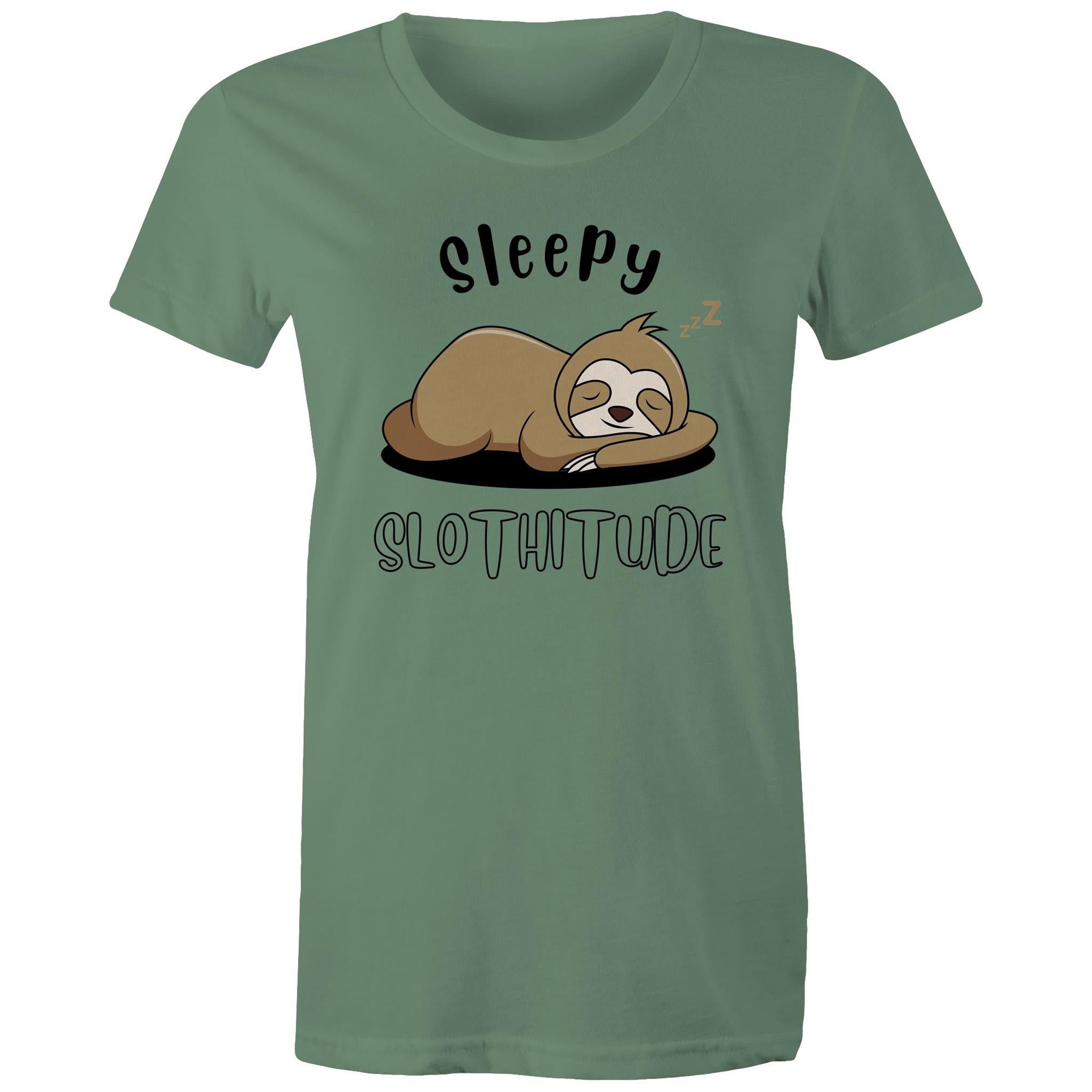 Sleepy Slothitude, Sloth - Womens T-shirt Sage Womens T-shirt animal Printed In Australia