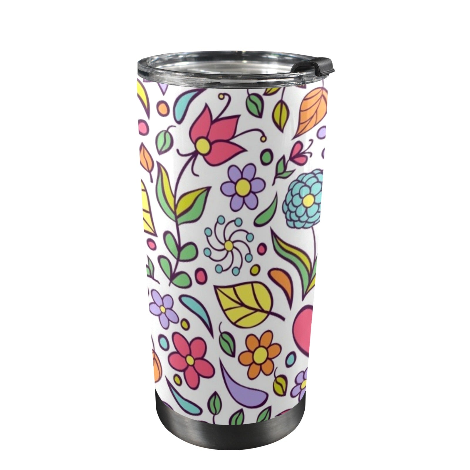 Hippie Butterfly And Flowers - 20oz Mobile Tumbler with Lid (Black Lock)