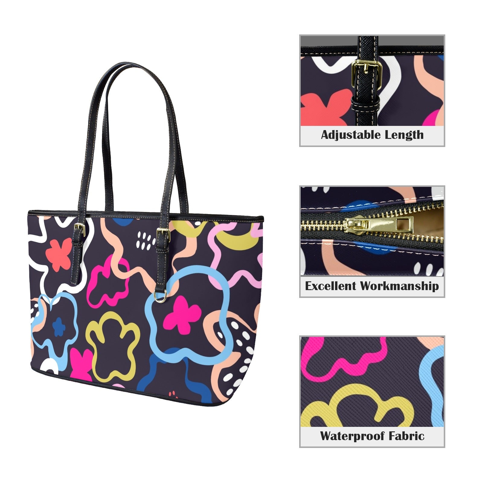 Floral In The Abstract - PU Leather Tote Bag - Large
