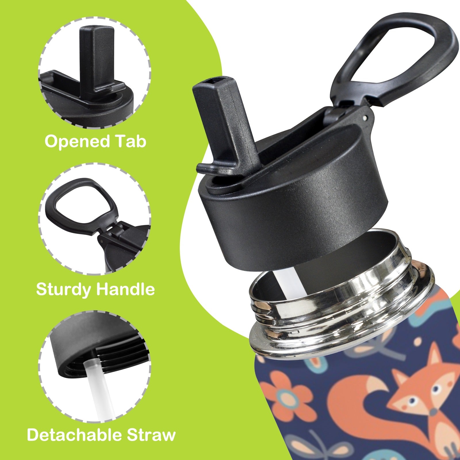 Cute Fox 12oz Kids Water Bottle with Straw Lid