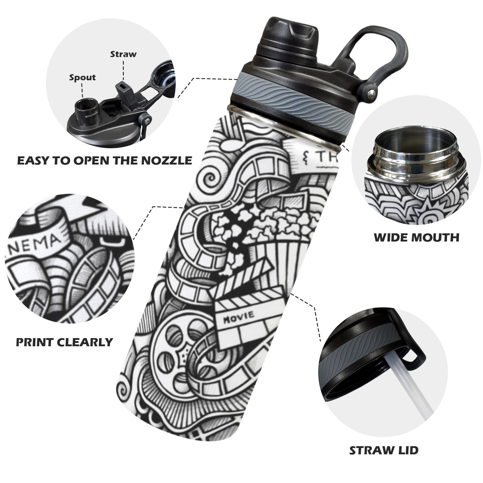 Entertainment - Insulated Water Bottle with Dual-Use Lid (18oz) Insulated Water Bottle with Dual-Use Lid (18oz) Printed Offshore