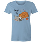 Cat Laptop, I'm OK - Womens T-shirt Carolina Blue Womens T-shirt animal Printed In Australia