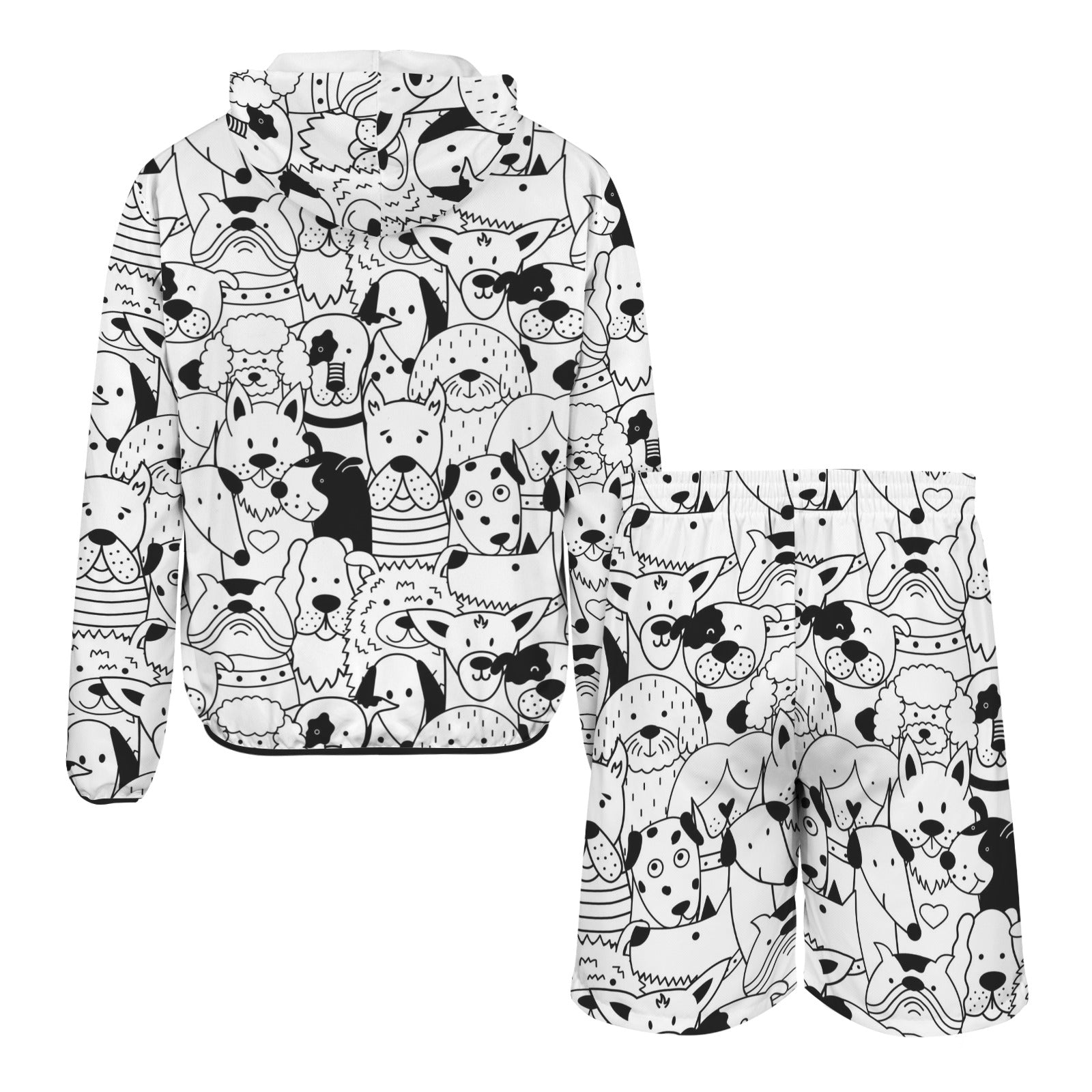 Black And White Dogs Men's Lightweight Sun Hoodie & Shorts Set Men's Lightweight Sun Hoodie & Shorts animal Printed Offshore