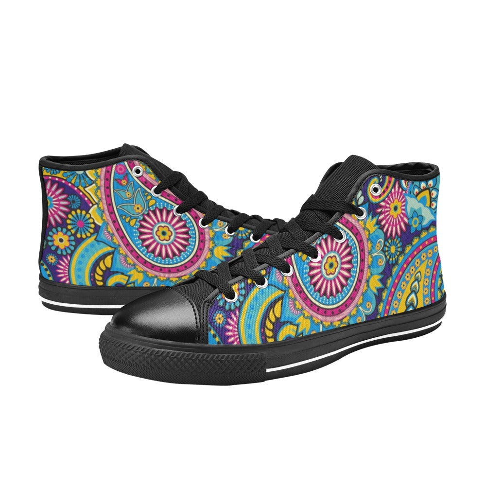 Bright Paisley - Men's High Top Canvas Shoes