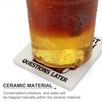 Highland Cow, Coffee First - Ceramic Coasters (Square) Ceramic Coasters animal Printed Offshore