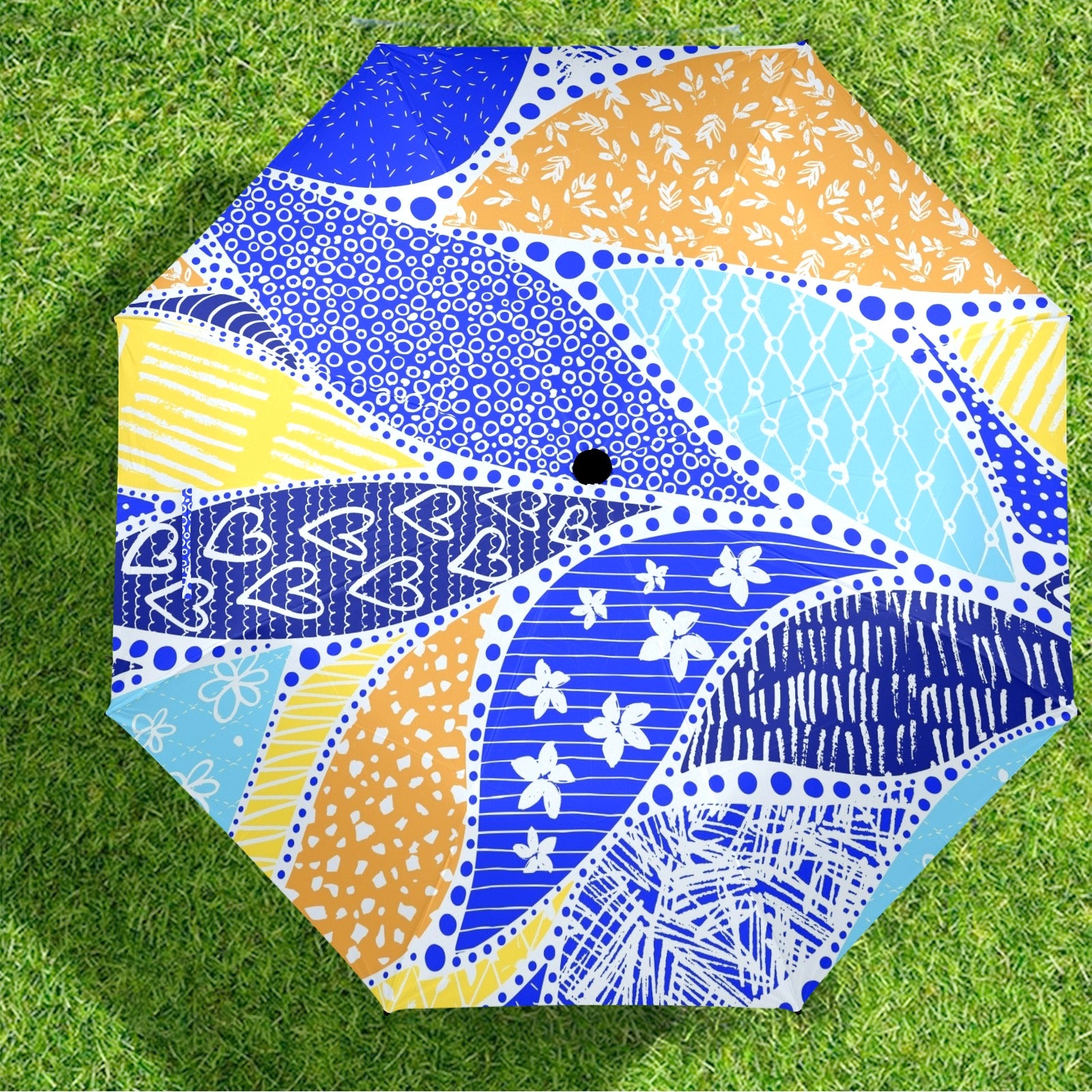 Blue Swirl - Semi-Automatic Foldable Umbrella (Model U12) Semi-Automatic Foldable Umbrella (U12)
