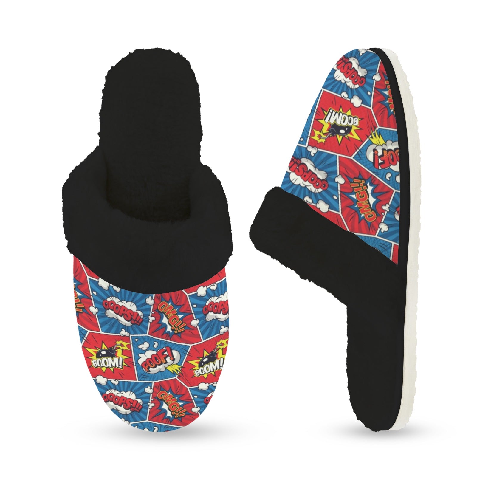 Comic Book Cells Women's Fur Trim Thick-Sole Indoor Slippers Women's Fur Trimmed Slippers comic Printed Offshore