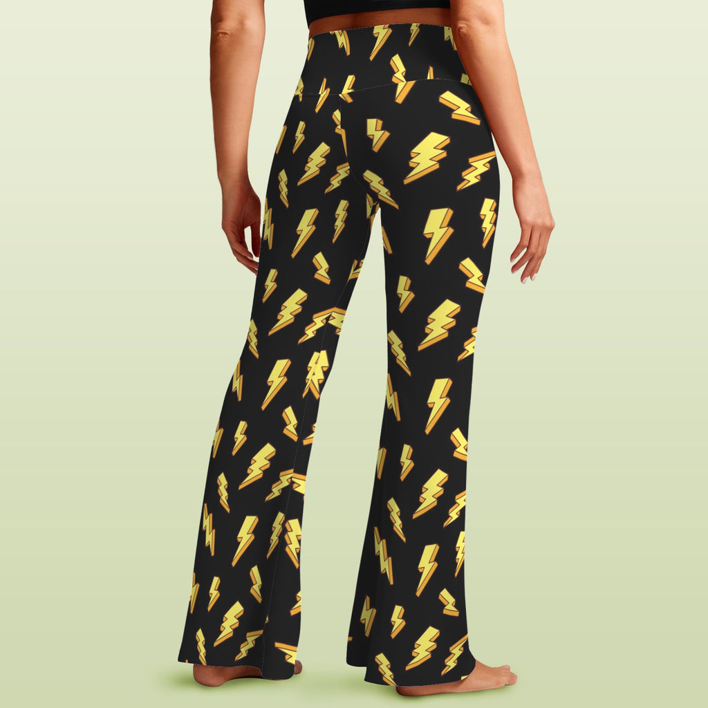 Lightning Bolts High Waist Crossover Tummy Control Flare Leggings High Waist Flare Leggings comic Printed Offshore