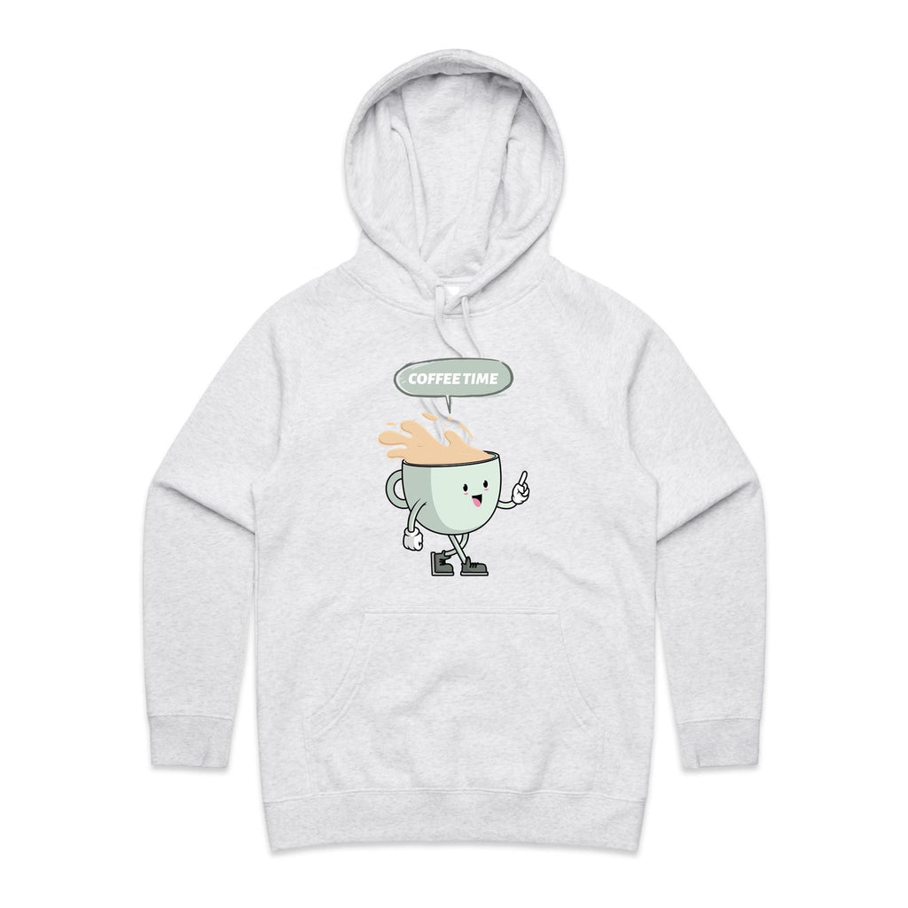 Coffee Time - Womens Hoodie White Marle Womens Hoodie Coffee Printed In Australia