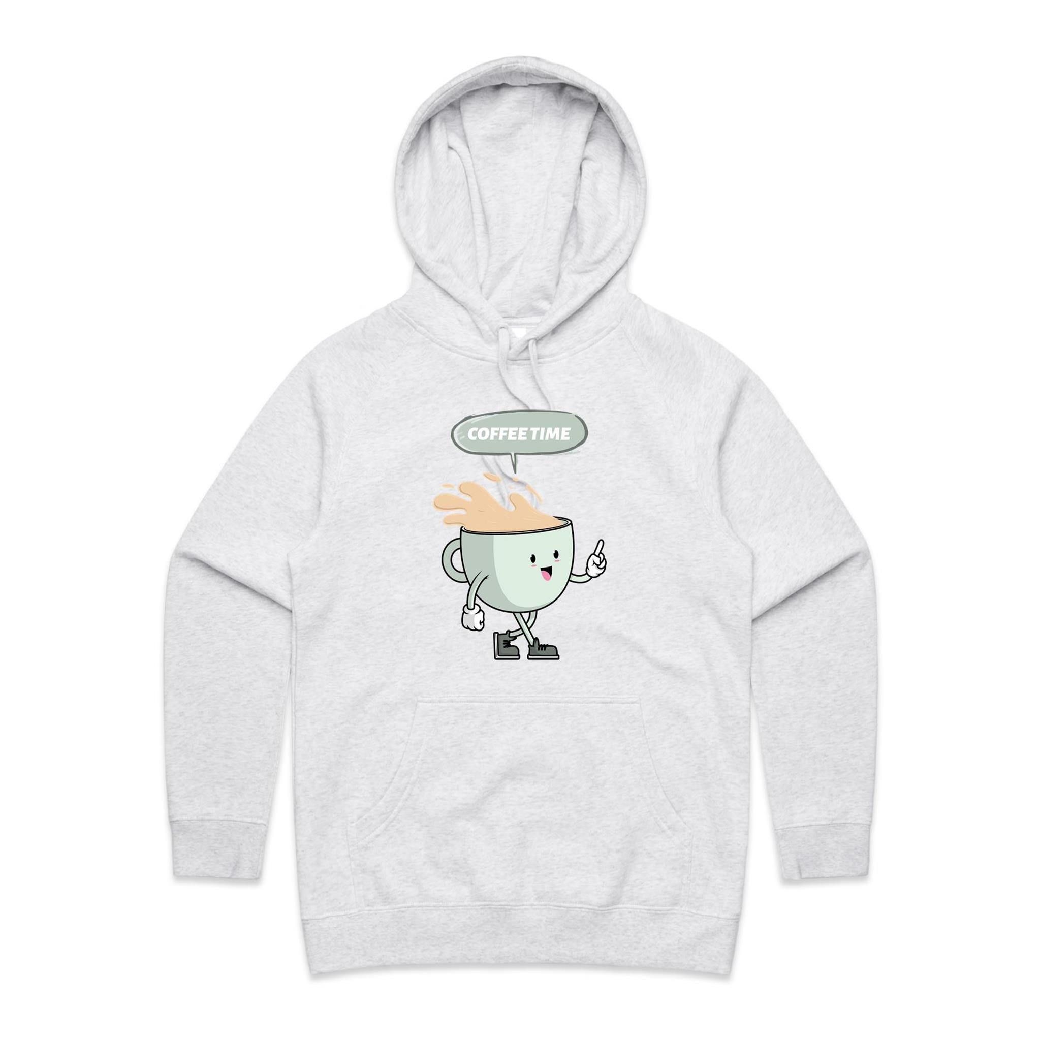 Coffee Time - Womens Hoodie White Marle Womens Hoodie Coffee Printed In Australia