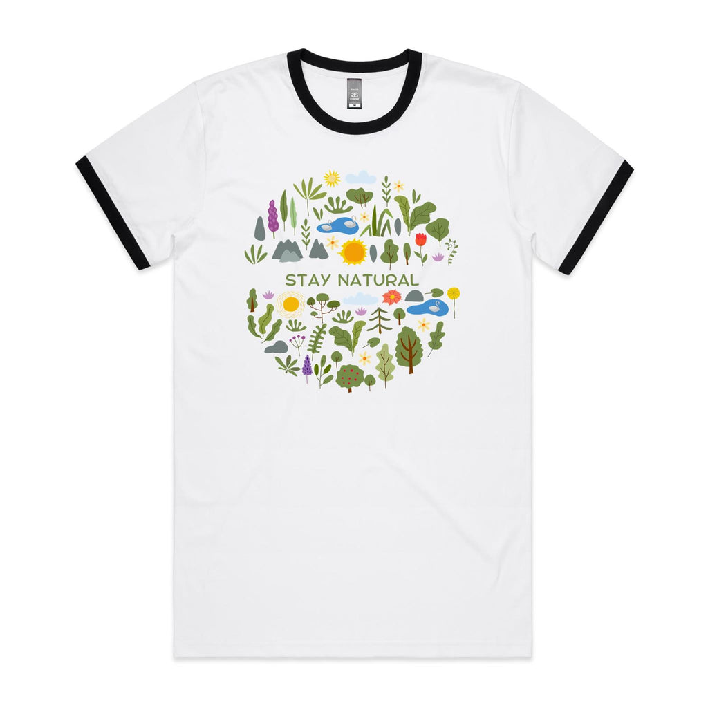 Stay Natural - Staple Ringer Tee White Black Ringer T-Shirt Plants Printed In Australia