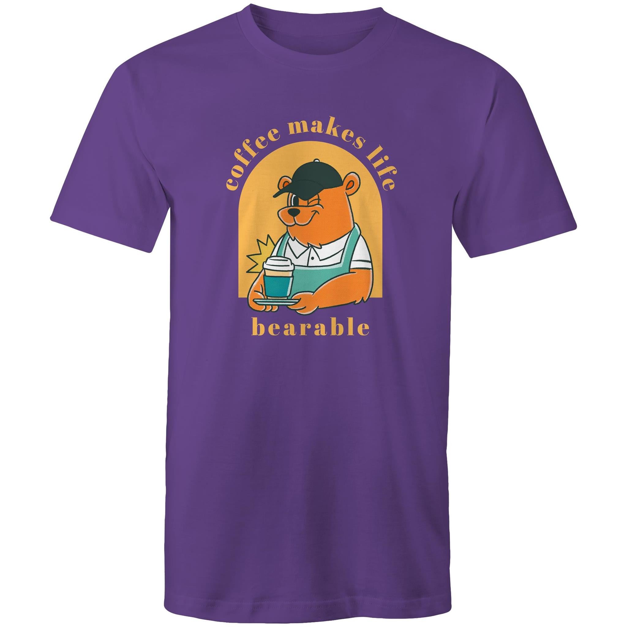 Coffee Makes Life Bearable - Mens T-Shirt Purple Mens T-shirt Coffee Printed In Australia