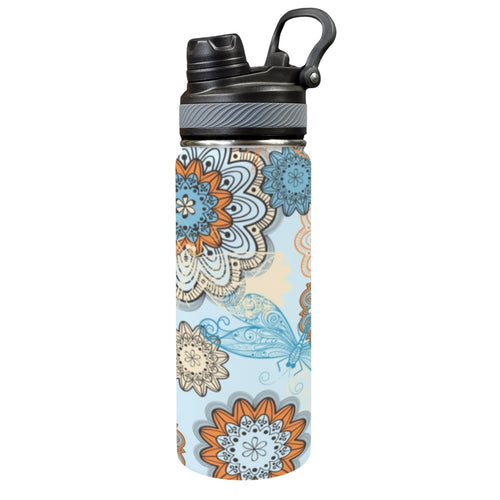 Blue Butterfly Flower - Insulated Water Bottle with Dual-Use Lid (18oz) One Size Insulated Water Bottle with Dual-Use Lid (18oz) Plants Printed Offshore