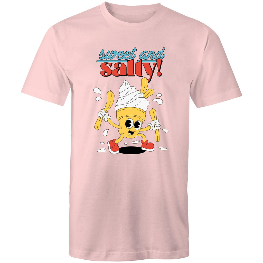 Sweet And Salty, Ice Cream And Fries - Mens T-Shirt Pink Mens T-shirt Food Printed In Australia