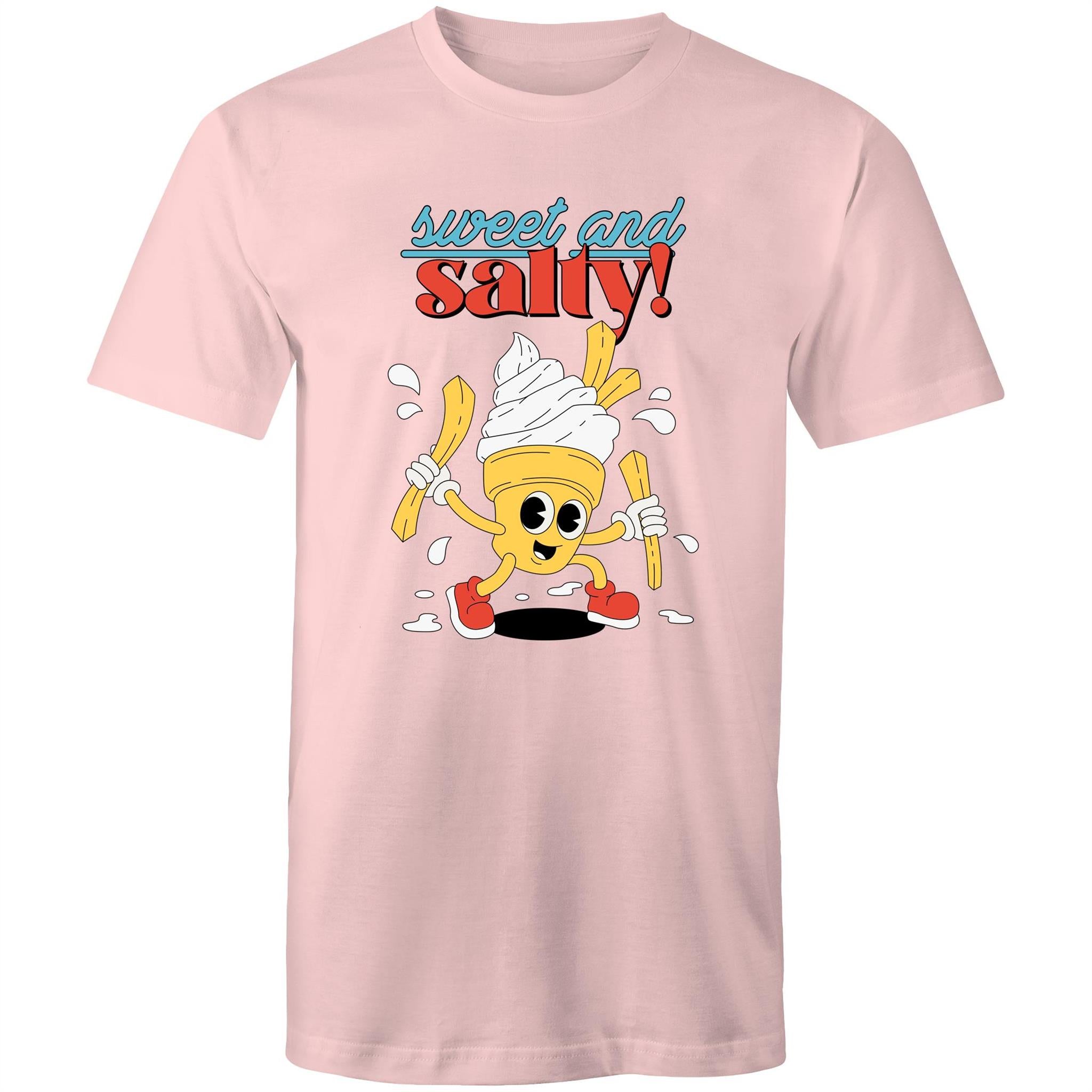 Sweet And Salty, Ice Cream And Fries - Mens T-Shirt Pink Mens T-shirt Food Printed In Australia