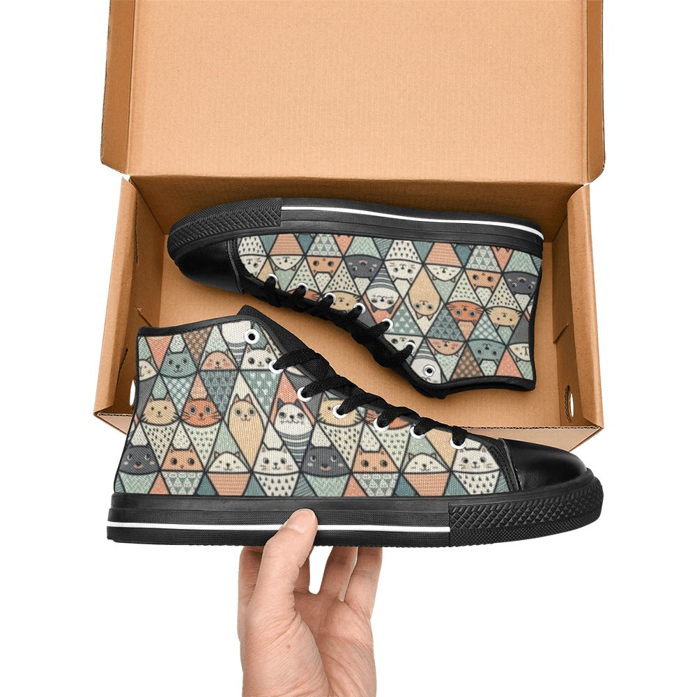 Diamond Cat Pattern Women's High Top Canvas Shoes Womens Classic High Top Shoes animal Printed Offshore