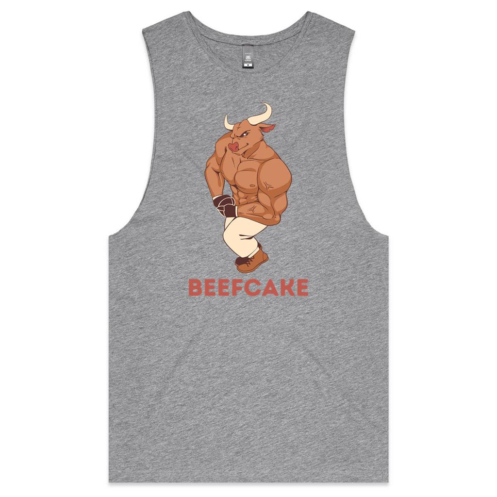 Beefcake - Tank Top Tee Grey Marle Drop Arm Tank Top Fitness Printed In Australia