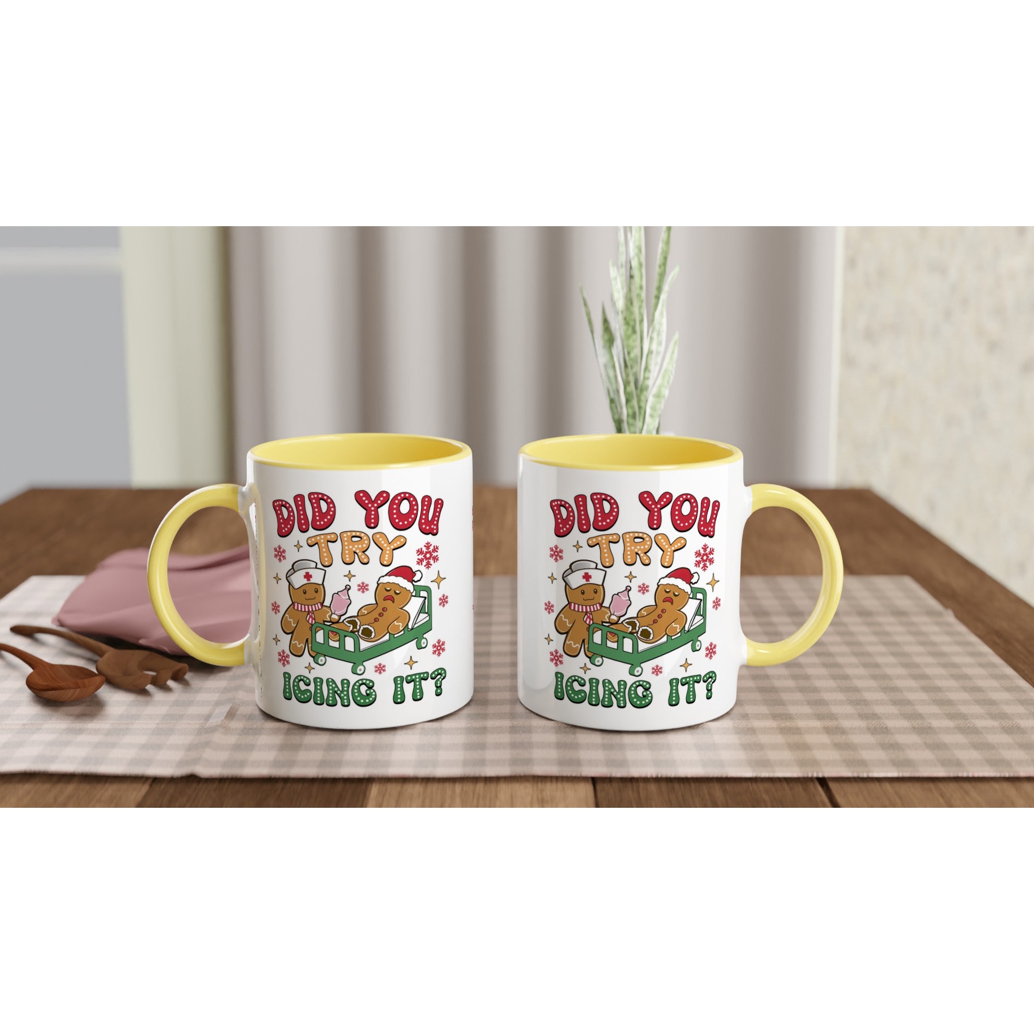Gingerbread, Did You Try Icing It White 11oz Ceramic Mug with Colour Inside Christmas Colour Mug Christmas Globally Fulfilled