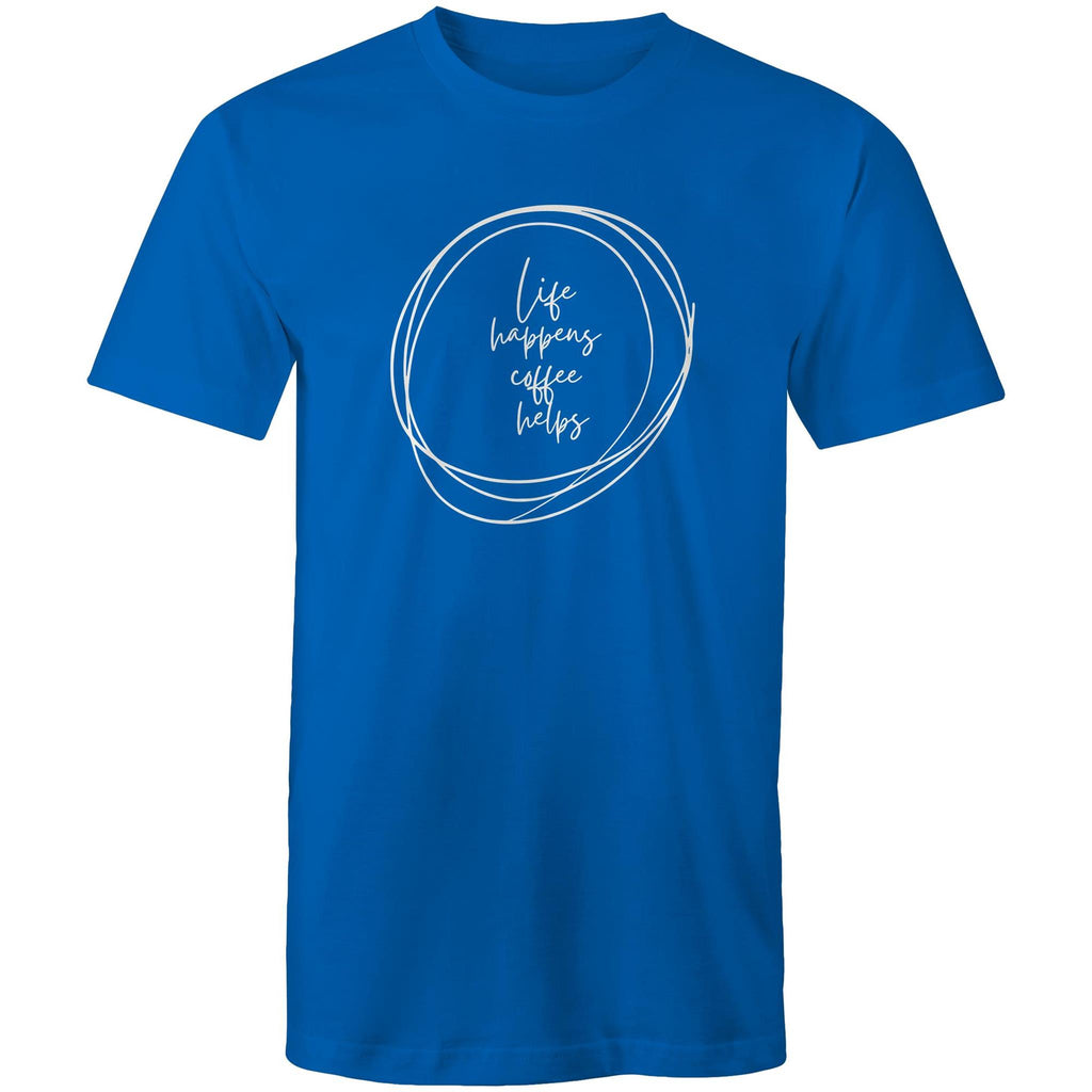 Life Happens, Coffee Helps - Mens T-Shirt Bright Royal Mens T-shirt Coffee Printed In Australia