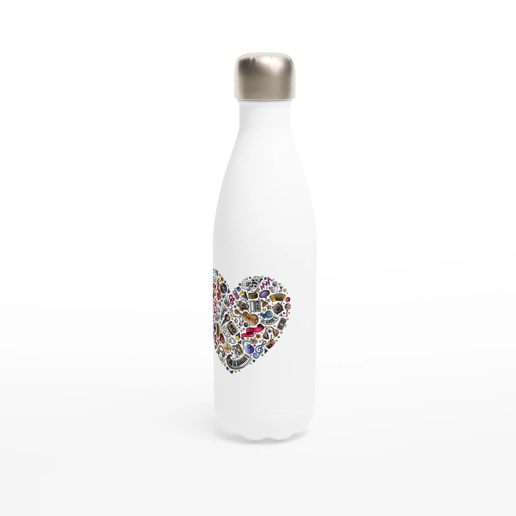 Heart Music - White 17oz Stainless Steel Water Bottle White Water Bottle Globally Fulfilled Love Music