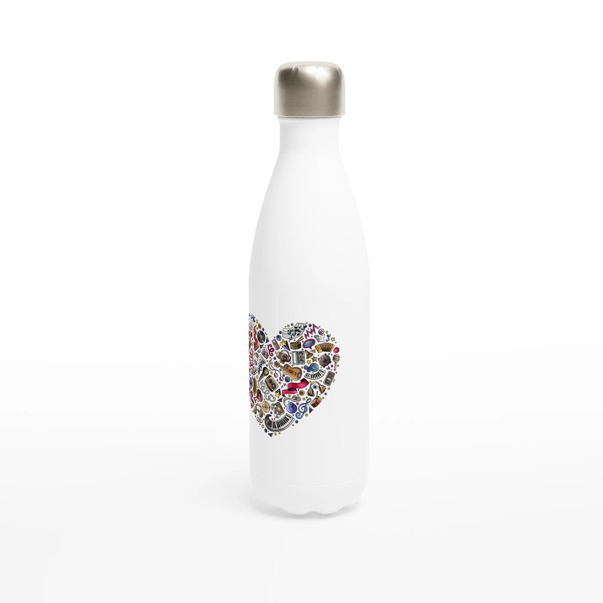 Heart Music - White 17oz Stainless Steel Water Bottle White Water Bottle Globally Fulfilled Love Music