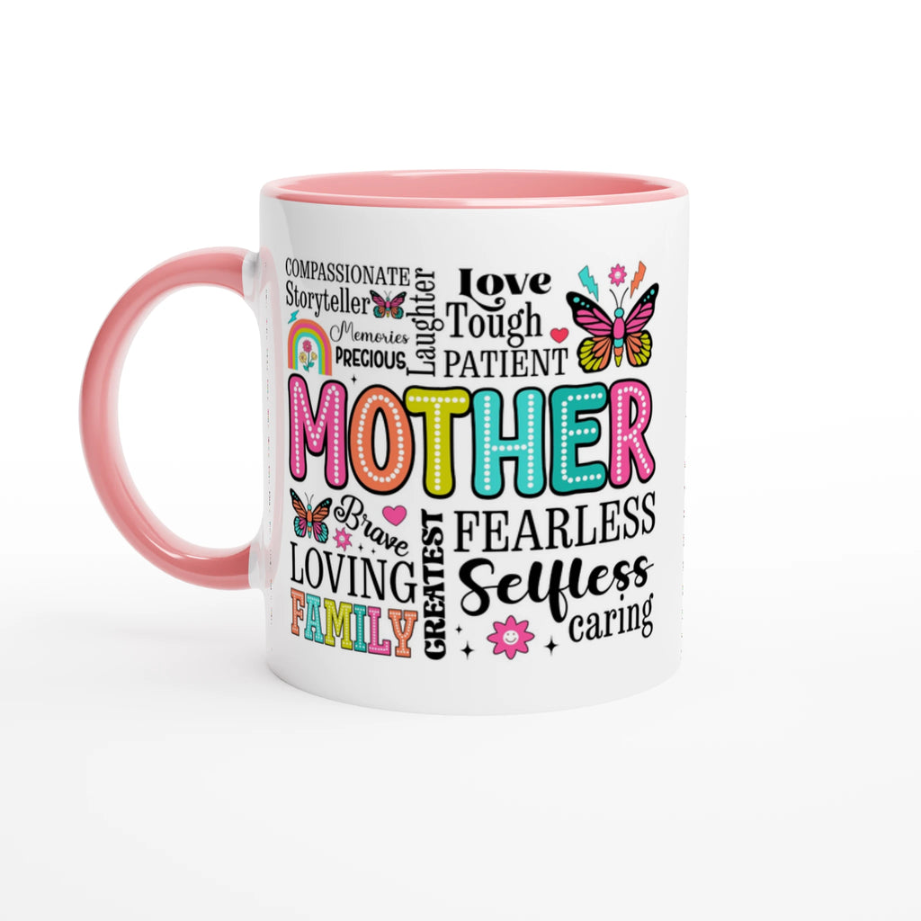 Mother Word Cloud - White 11oz Ceramic Mug with Colour Inside Ceramic Pink Colour 11oz Mug Globally Fulfilled Mum