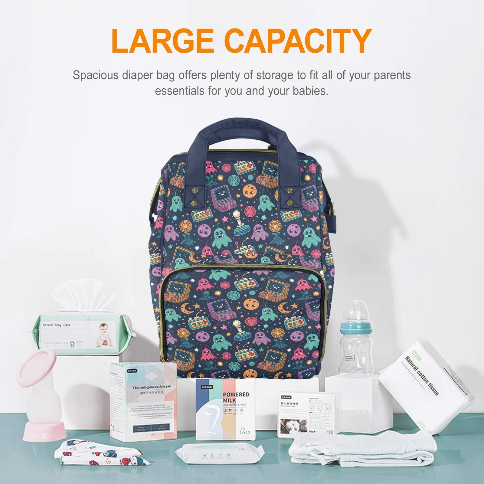 Space Arcade Multi-Function Backpack, Nappy / Diaper Bag Multi-function Backpack, Nappy / Diaper Bag Games Printed Offshore Retro Space