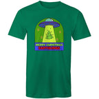 Merry Christmas Earthlings, UFO - Mens T-Shirt Kelly Green Mens Christmas T-shirt Christmas Printed In Australia