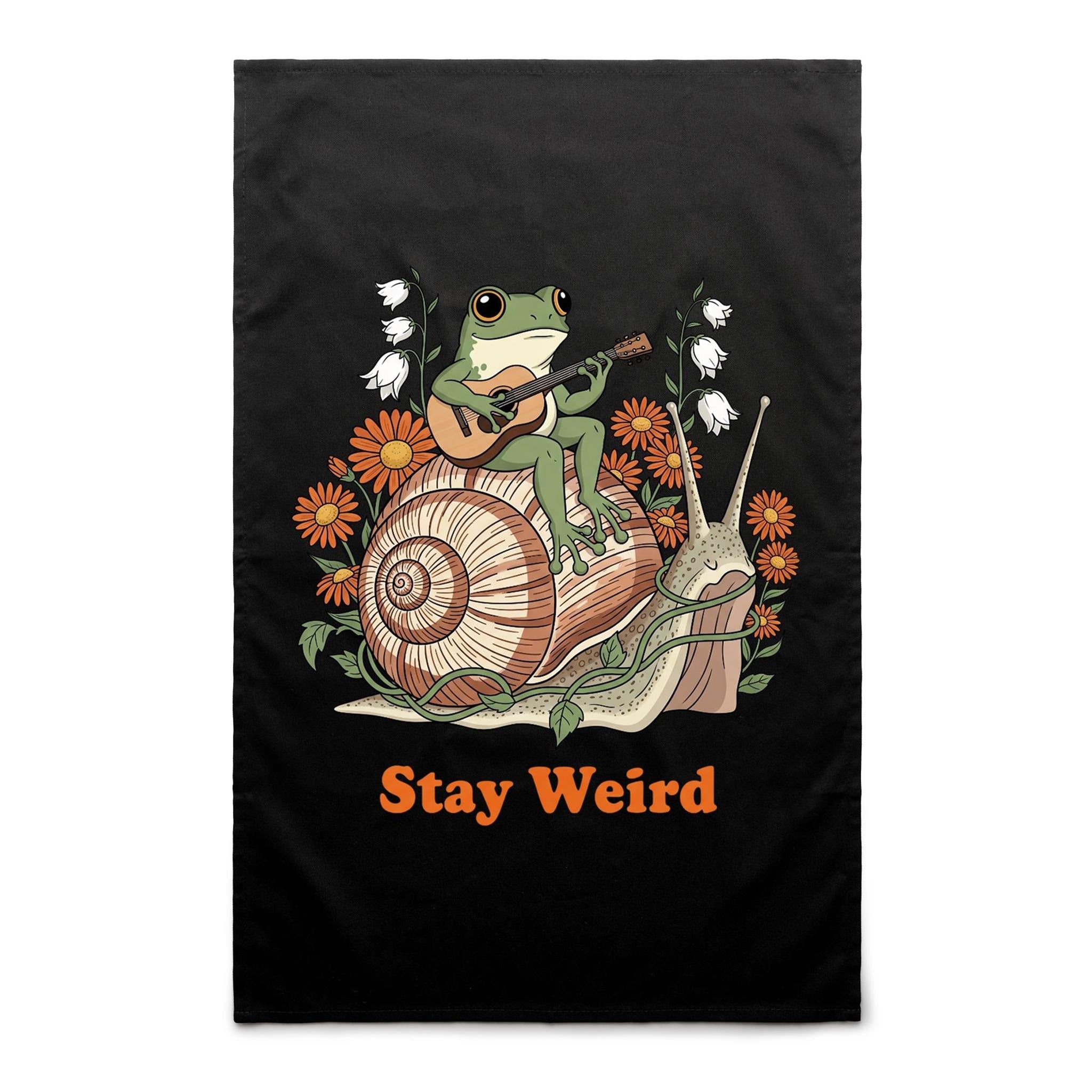 Stay Weird, Guitar Playing Frog On A Snail - AS Colour Tea Towel