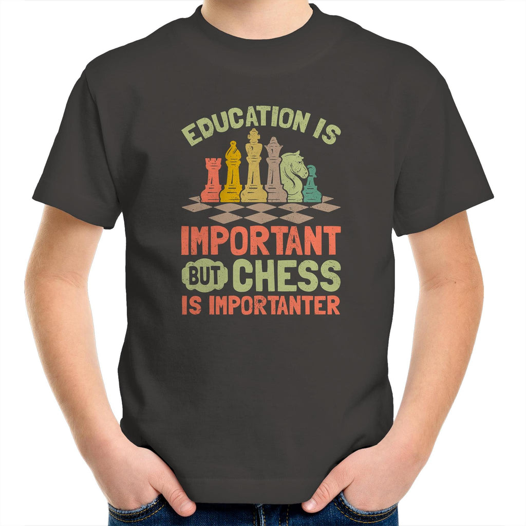 Chess And Education - Kids Youth T-Shirt Charcoal Kids Youth T-shirt Chess Games Printed In Australia