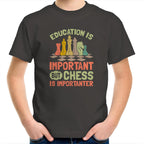 Chess And Education - Kids Youth T-Shirt Charcoal Kids Youth T-shirt Chess Games Printed In Australia