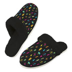 Fun Lightning Men's Fur Trim Thick-Sole Indoor Slippers 2XL Men's Fur Trimmed Slippers comic Printed Offshore