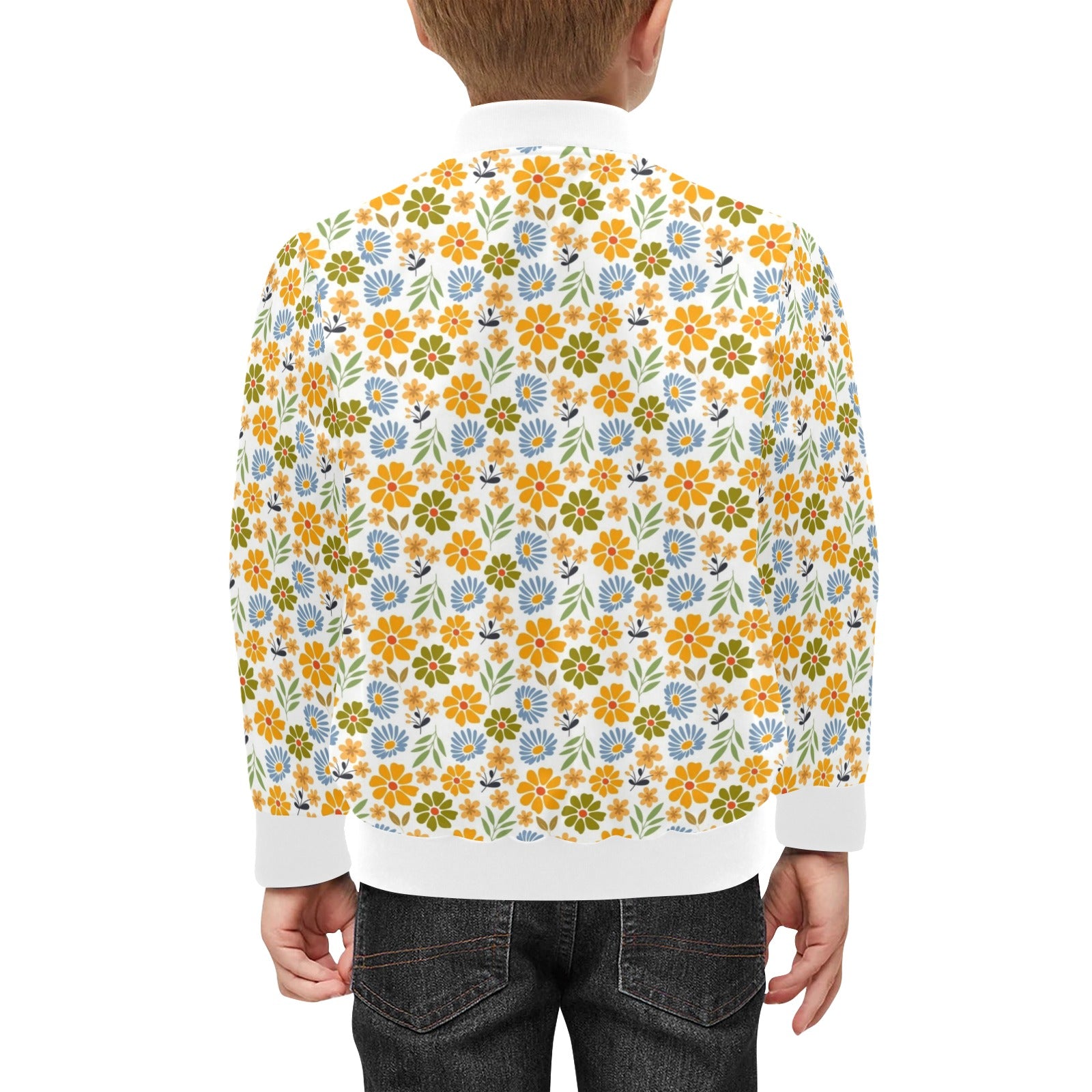 Retro Boho Flower Kids Bomber Jacket Kids Bomber Jacket Plants Printed Offshore