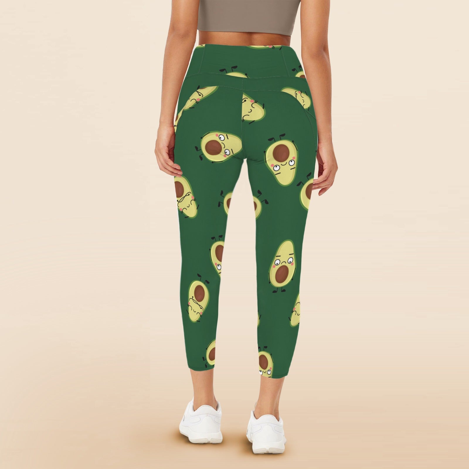 Avocado Characters - Women's High Waist Pockets Yoga Leggings