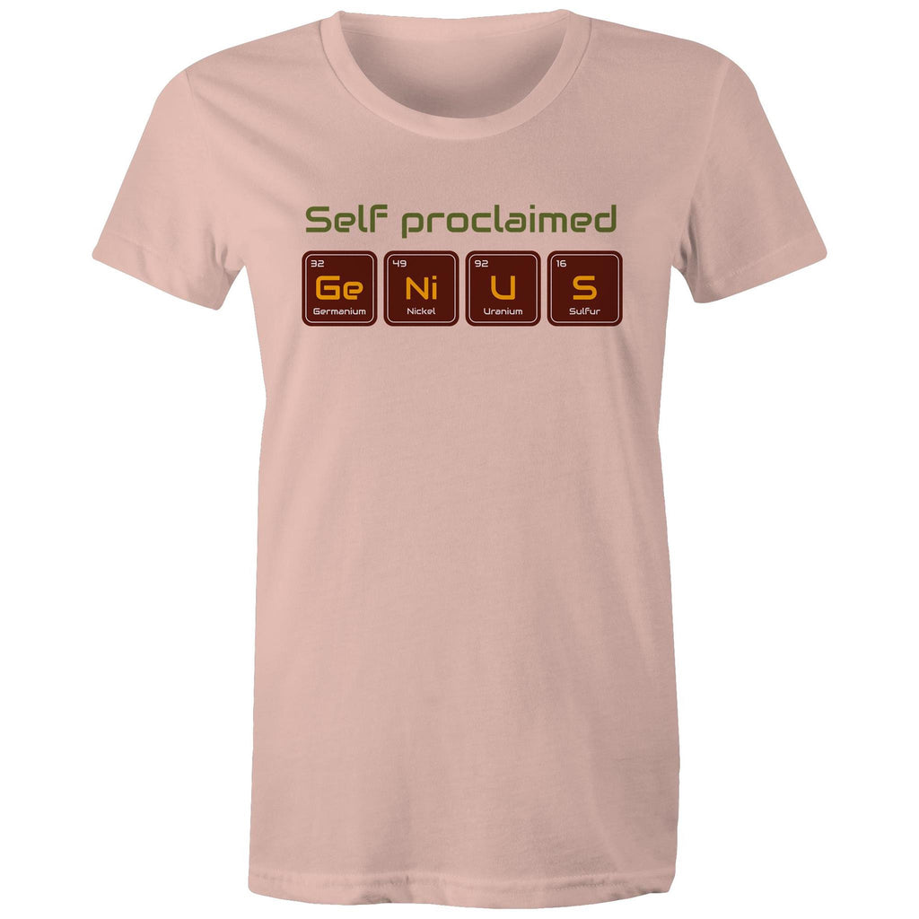 Self Proclaimed Genius, Periodic Table - Womens T-shirt Pale Pink Womens T-shirt Printed In Australia Science