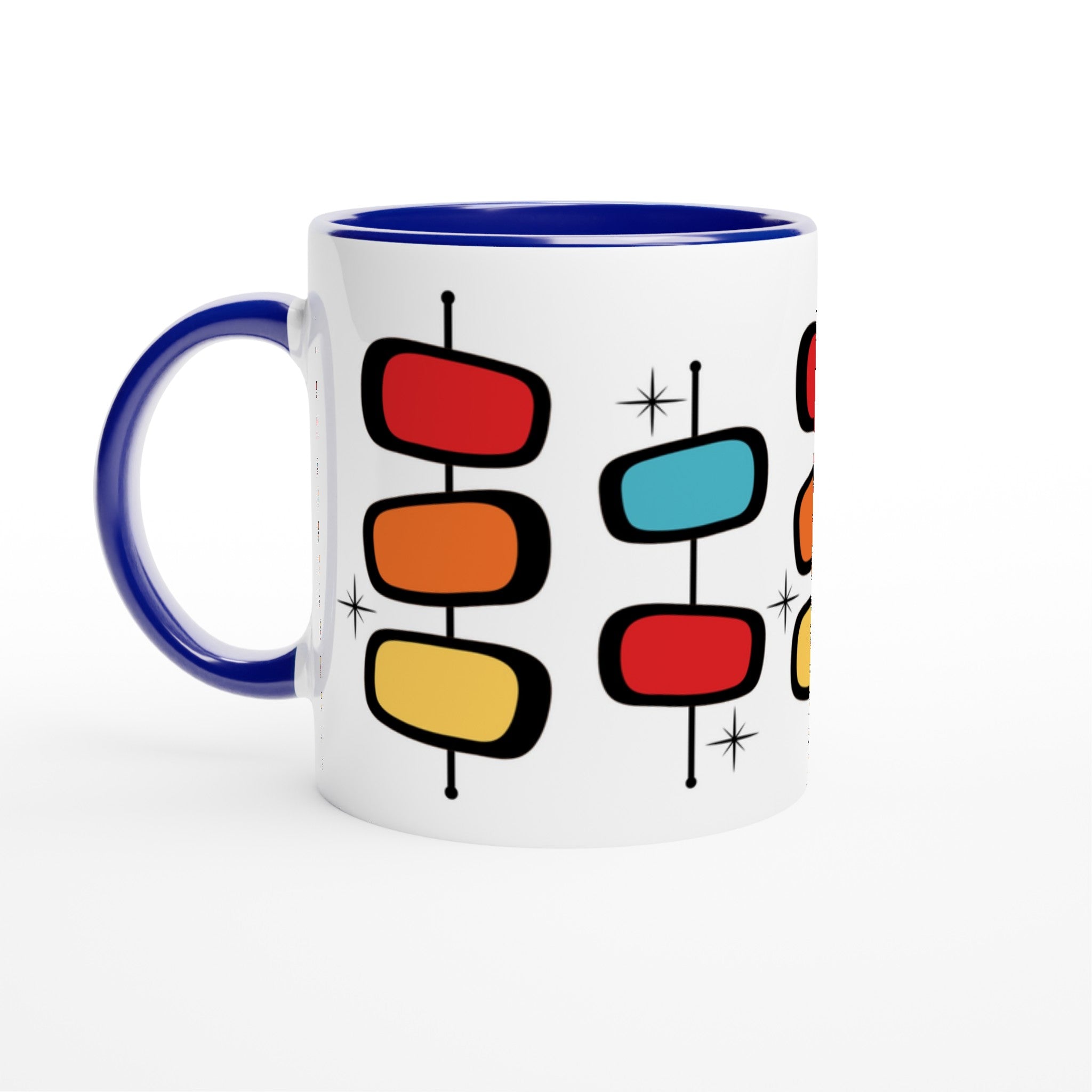 Retro Style - White 11oz Ceramic Mug with Colour Inside Ceramic Blue Colour 11oz Mug Globally Fulfilled Retro
