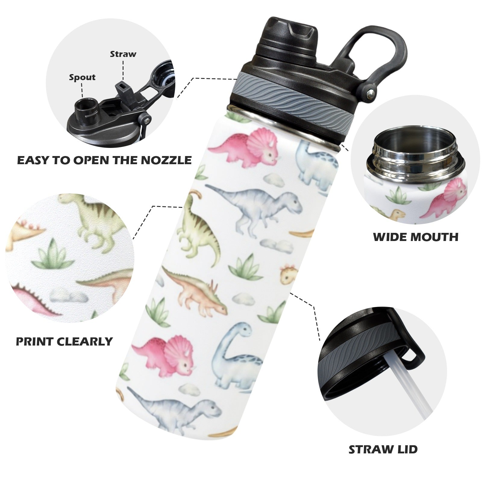 Dinosaur Garden - Insulated Water Bottle with Dual-Use Lid (18oz) Insulated Water Bottle with Dual-Use Lid (18oz) animal Printed Offshore