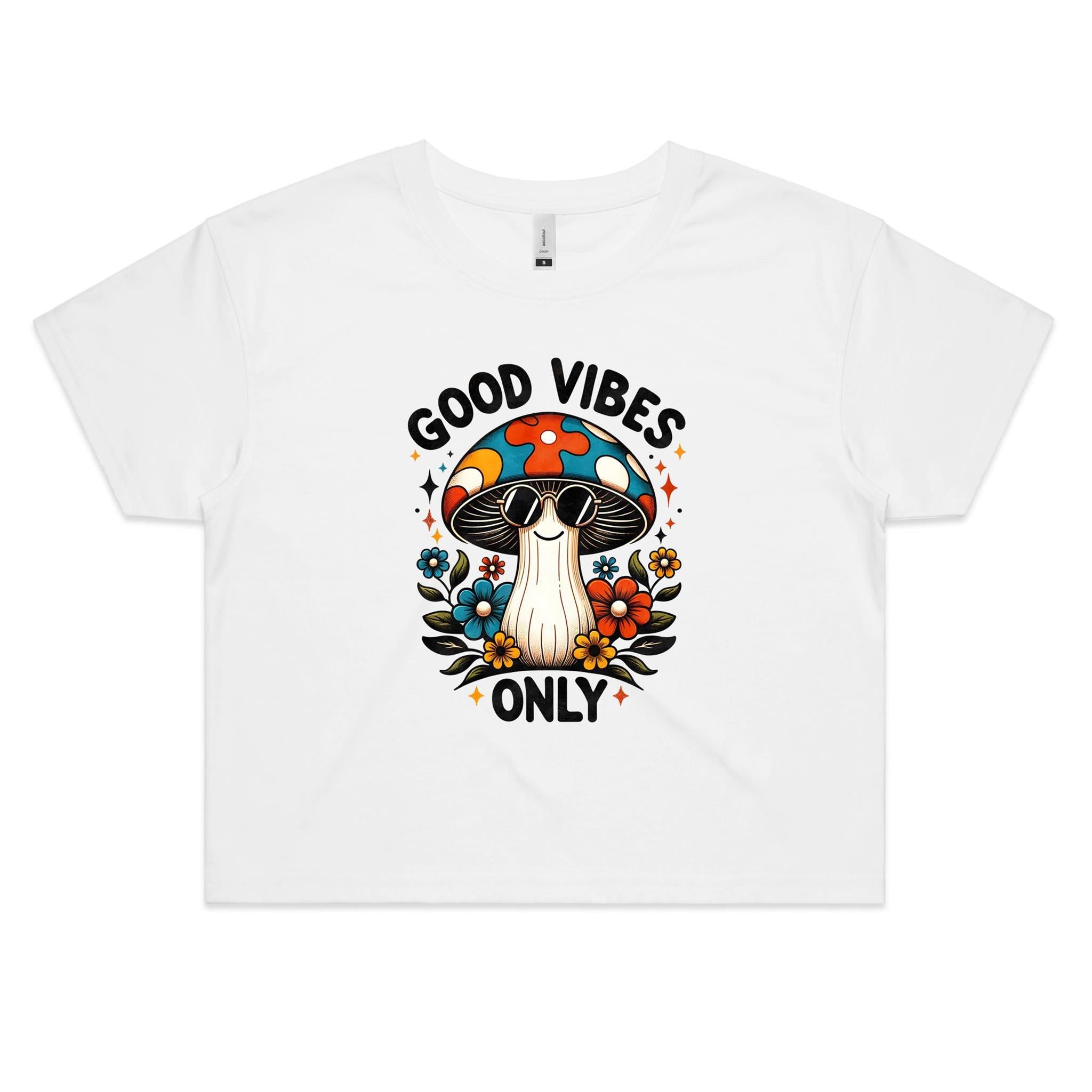 Good Vibes Only Hippie Mushroom Women's AS Colour Crop Tee