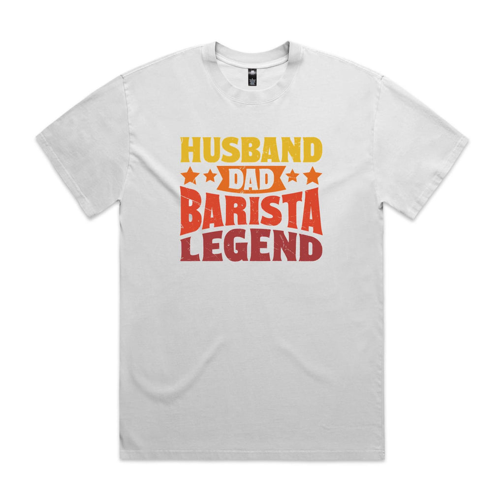 Husband, Dad, Barista, Legend AS Colour Heavy Faded Tee Unisex Faded White Heavy Faded T-shirt Coffee Dad Printed In Australia