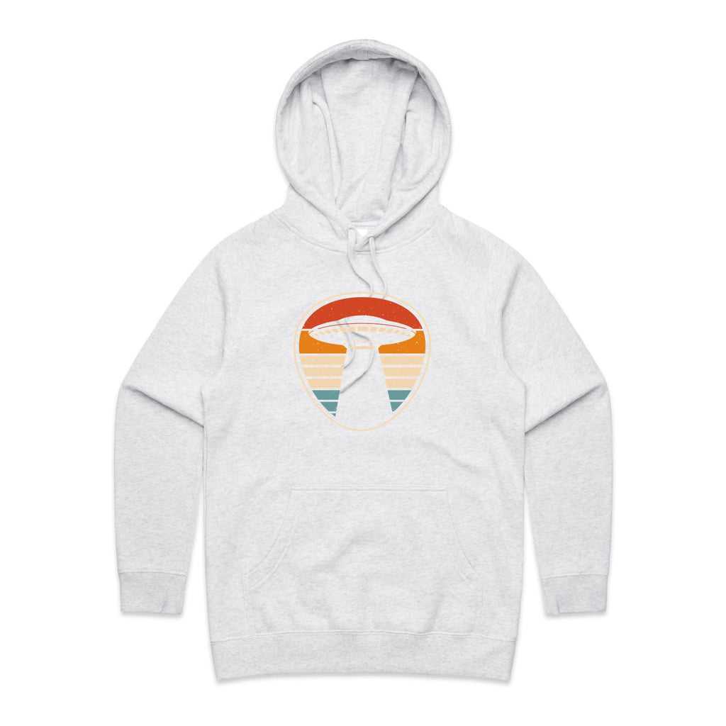 UFO, Retro Stripes - Womens Hoodie White Marle Womens Hoodie Printed In Australia Sci Fi