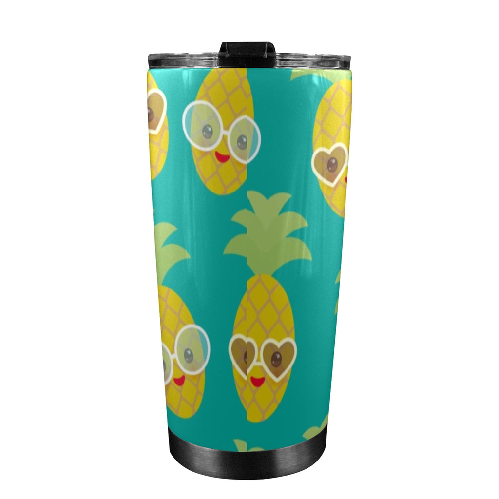 Pineapples With Glasses - 20oz Mobile Tumbler with Lid (Black Lock) 20oz Travel Mug Food Printed Offshore