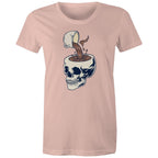 Coffee Skull - Womens T-shirt Pale Pink Womens T-shirt Coffee Printed In Australia