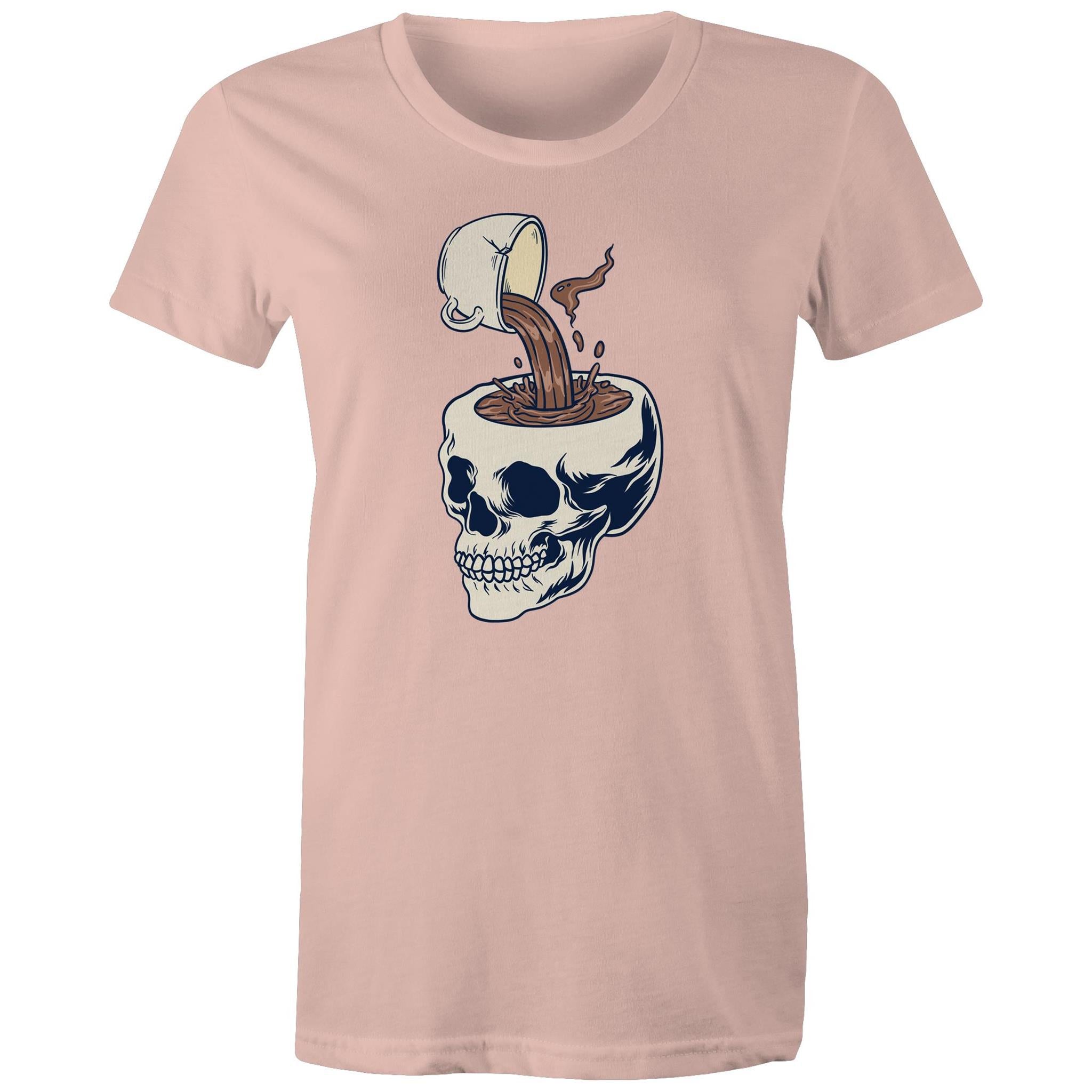 Coffee Skull - Womens T-shirt Pale Pink Womens T-shirt Coffee Printed In Australia